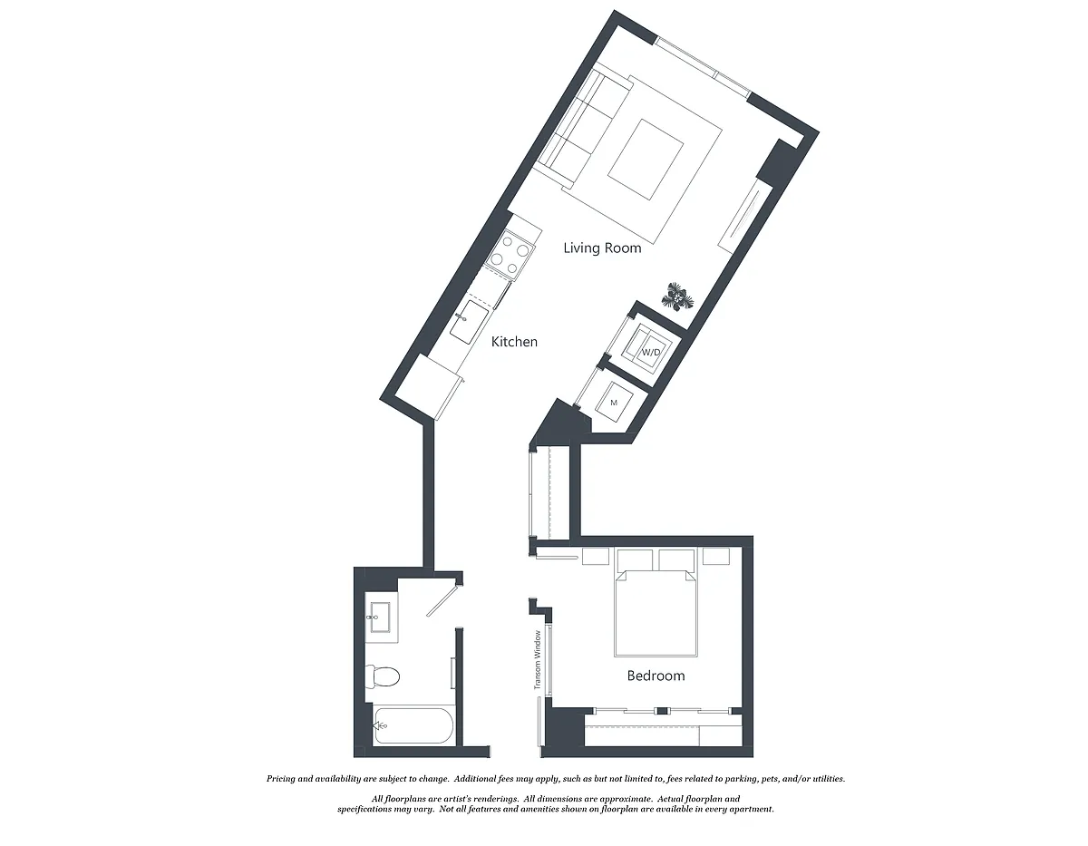 Floor plan 1 Bed - 1 Bath | aj3