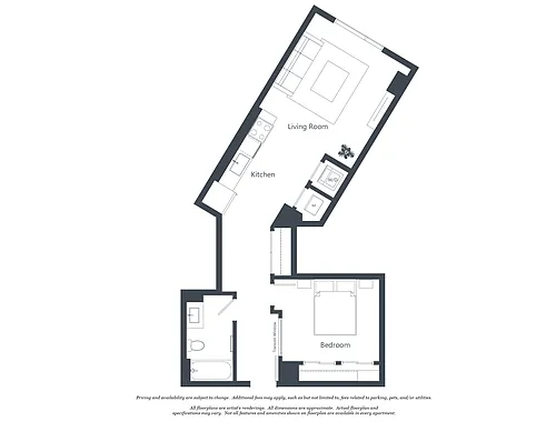 Floor plan 1 Bed - 1 Bath | aj3