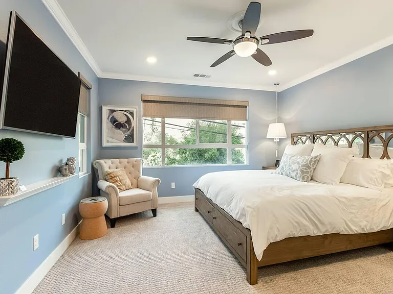 Blackout shades, ceiling fans, and high thread count luxury sheets and duvets make the beds and bedrooms "5 star unbelievable."