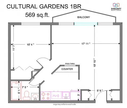 Floor plan 1Bed 1Bath Apartment