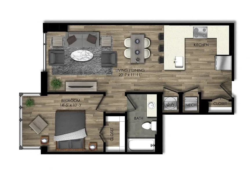 Floor plan 1 Bed/1 Bath-23W