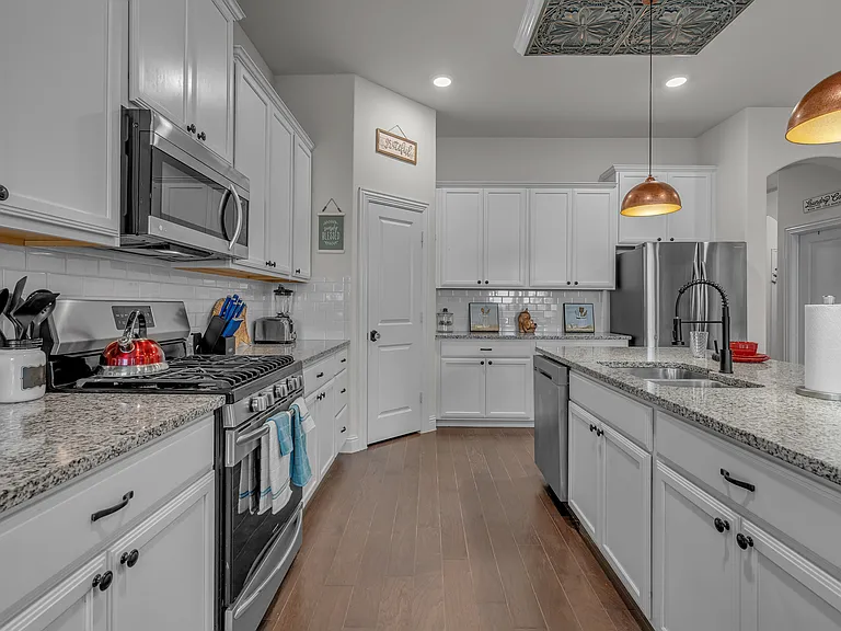 View of kitchen from dining area