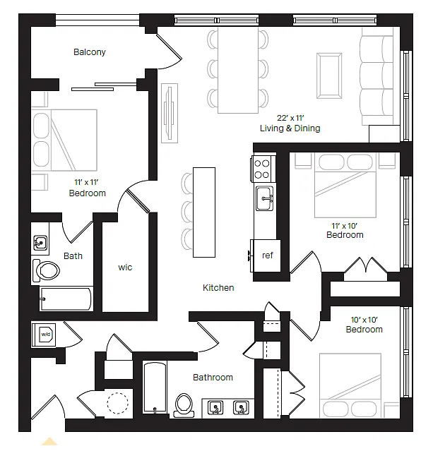 Floor plan 2 Bed 2 Bath w/Den