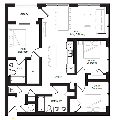 Floor plan 2 Bed 2 Bath w/Den