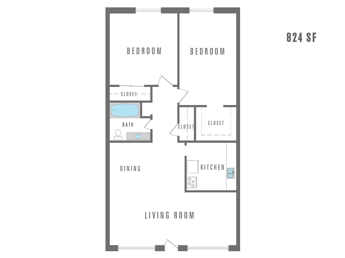 Floor plan 2 Bedroom 1 Bath