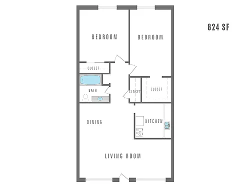 Floor plan 2 Bedroom 1 Bath
