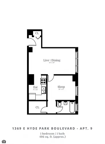 Floor plan 1 Bed | 1 Bath (B1)