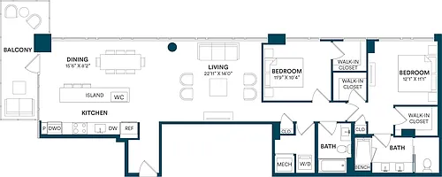 Floor plan 2 Bed/2 Bath-B2 PH 09