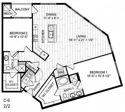 Floor plan 2 Bed, 2 Bath - C6