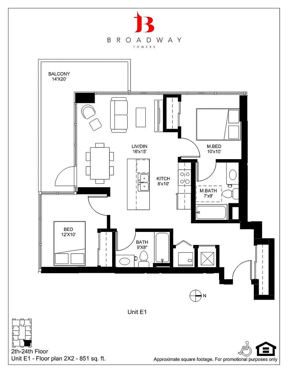 Floor plan Broadway E1 2x2
