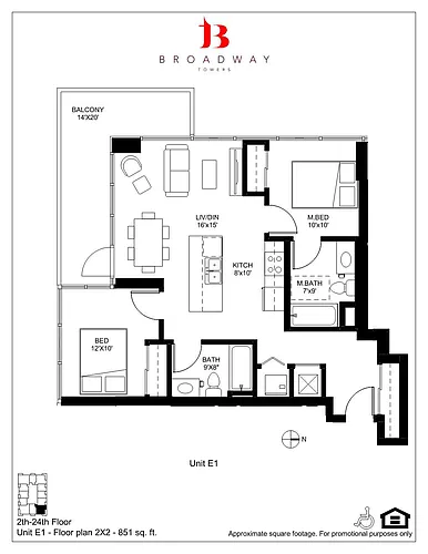 Floor plan Broadway E1 2x2