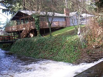 Side view of house from waterfall