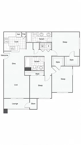 Floor plan 3 Bedrooms 2 Baths - 32A