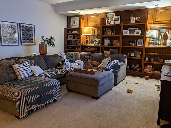 Living room with built in bookcase