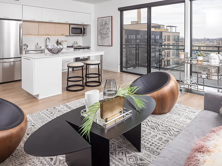 2 Bedroom Floor Plan Living Area, Kitchen and West-facing Balcony