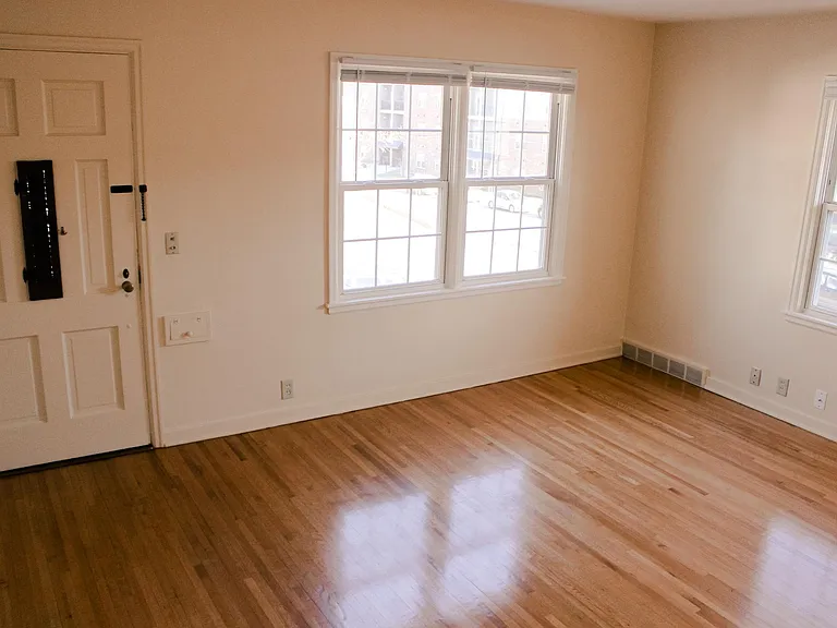 Living Room with blinds rolled up.