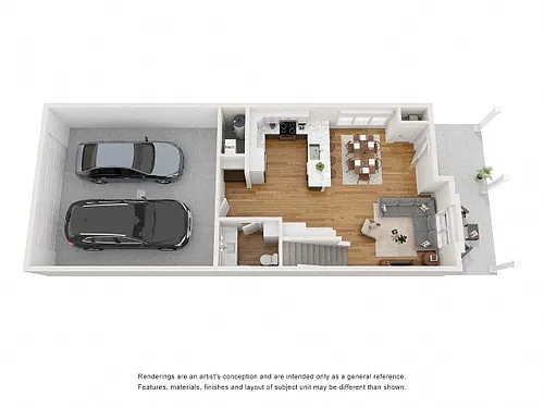 Floor plan 3 Bedroom 2.5 Bath Townhome with 2 Car Garage