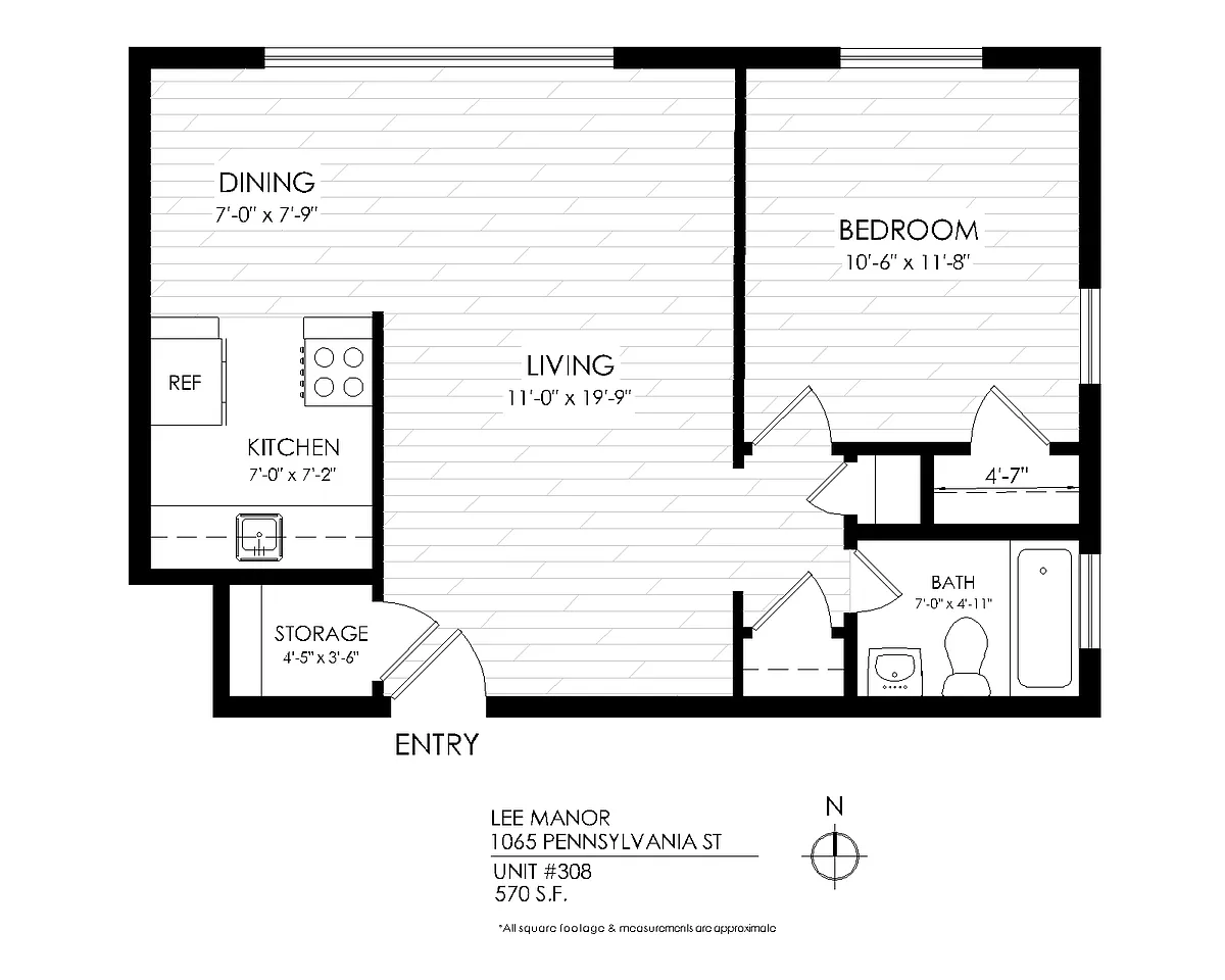 Floor plan 1 Bedroom-Hardwood