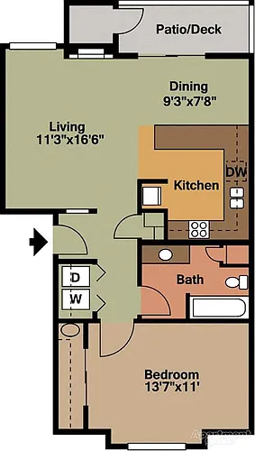 Floor plan 1 Bed 1 Bath