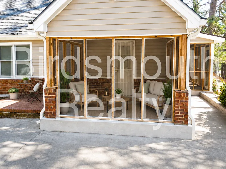 2662 White Oak side screen porch. AI generated patio furniture design