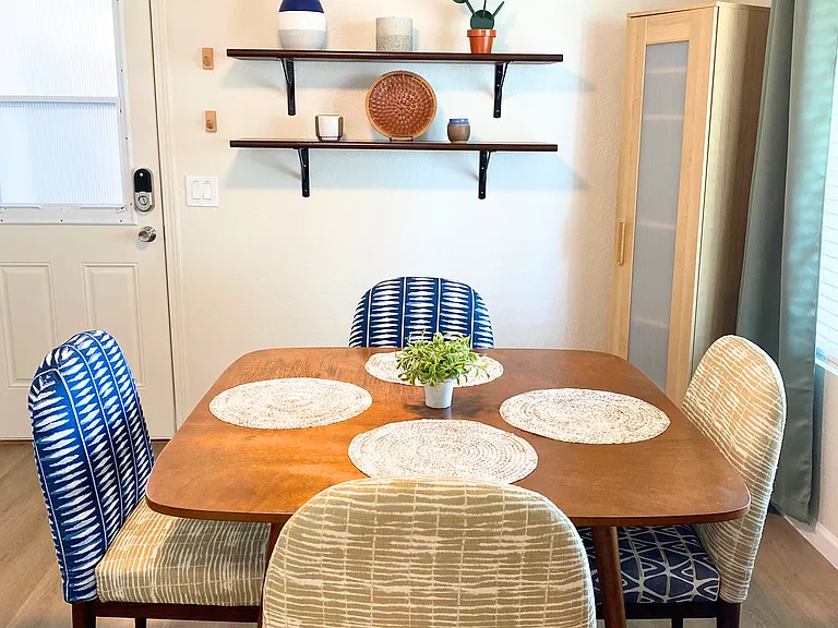 Enjoy your new home and the many meals to be shared around this lovely dining table. 

Additionally, the extra storage cabinet offers space for your pantry essentials.