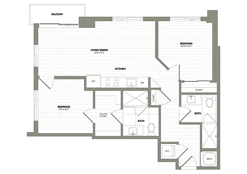 Floor plan 2 Bed/2 Bath-B2A WDU