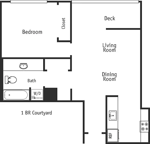 Floor plan 1 Bed Courtyard 600