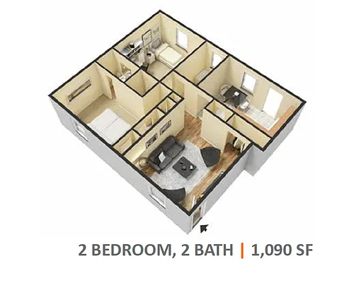Floor plan 2 BEDROOM - 2 BATHROOM
