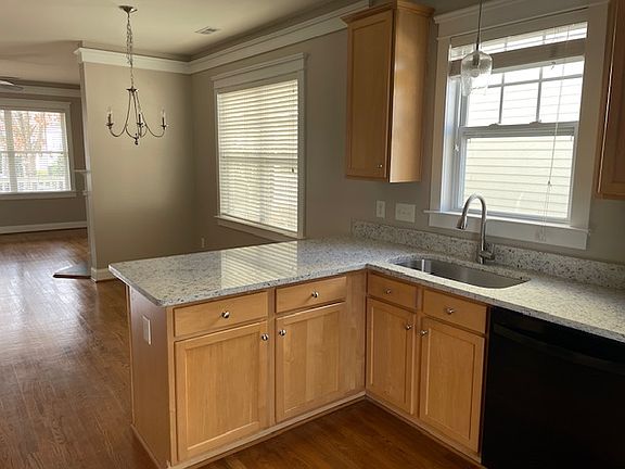 View from kitchen into dining and living area
