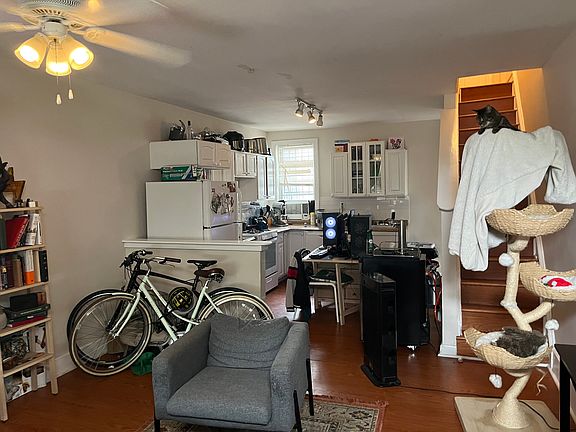 view from living room to kitchen