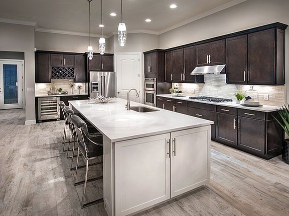 Model Representation; Gourmet kitchen with built-in stainless appliances and decorative backsplash