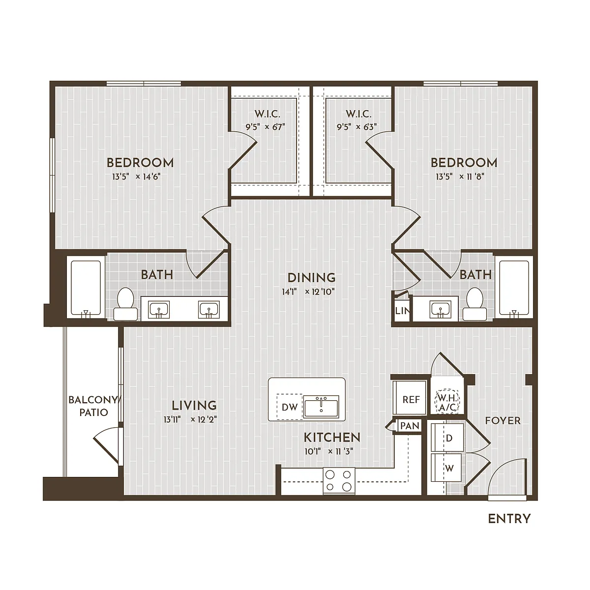Floor plan 2BR 2BA (1227 SF)