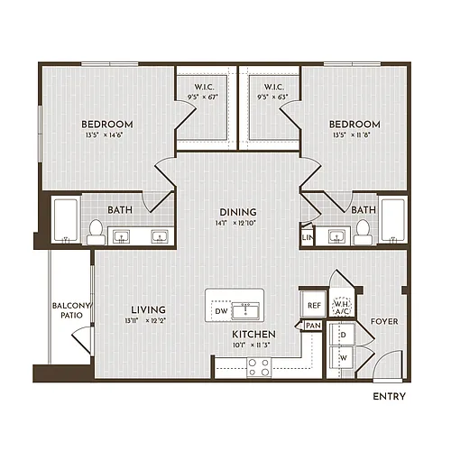 Floor plan 2BR 2BA (1227 SF)