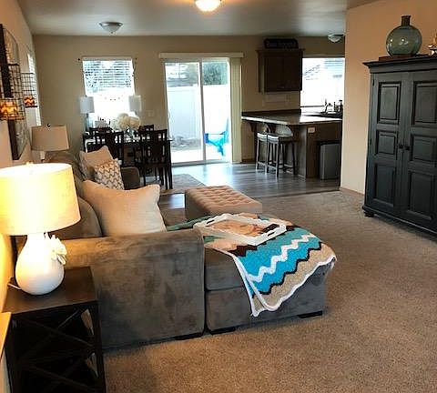Living room looking toward dining room and kitchen