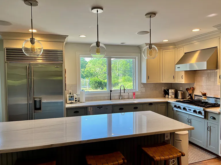 Kitchen with view to pool area.