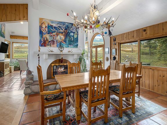 Dining room with double sided fireplace