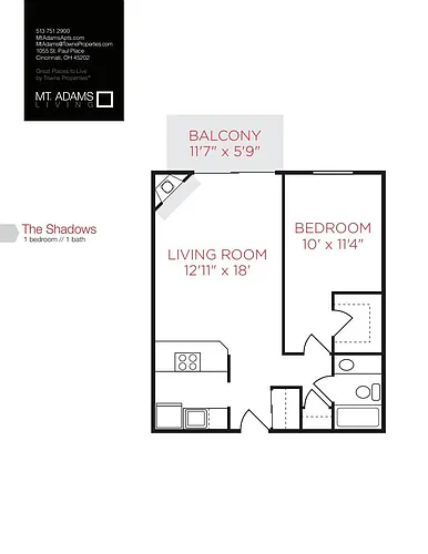 Floor plan The Shadows - One Bedroom with Corner Fireplace