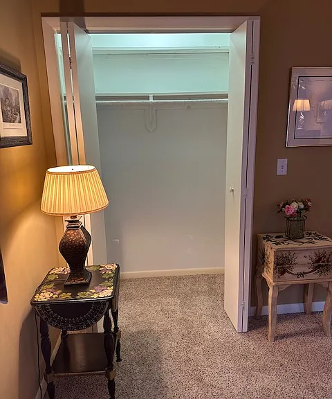 Double size closet, two upper shelves