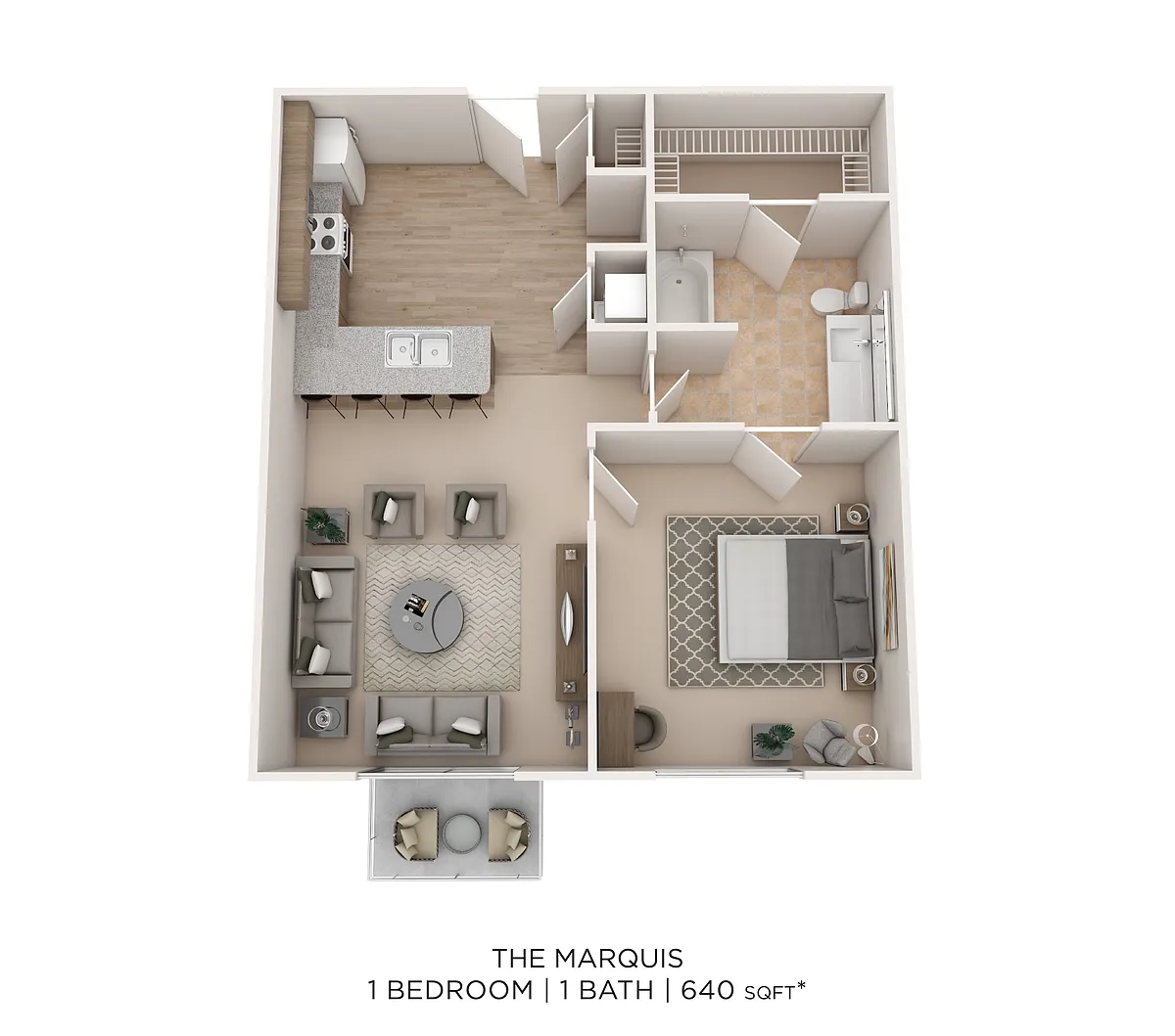 Floor plan Marquis B - 1 Bed 1 Bath 640 sqft