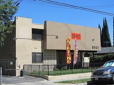 The front of the building