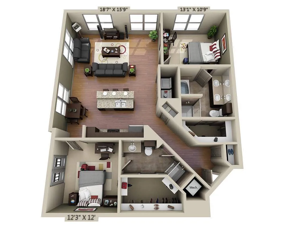 Floor plan Two Bedroom B2C