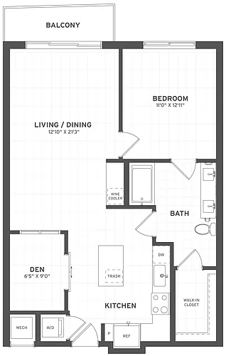 Floor plan 1 Bed/1 Bath Den-A2A
