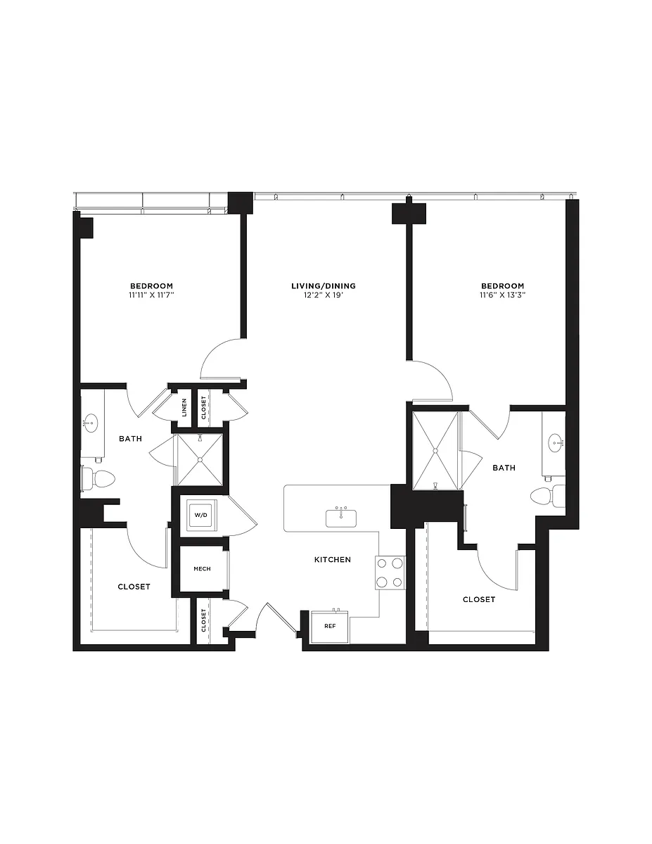Floor plan 2 Bed/2 Bath-2D