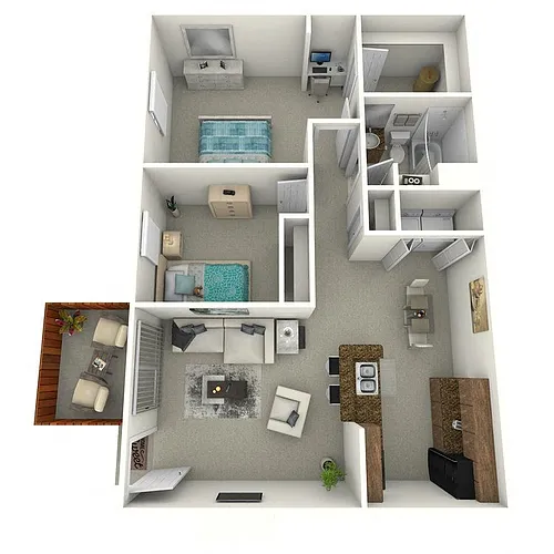 Floor plan Two Bedroom One Bath - Renovated