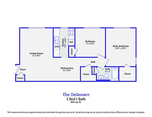 Floor plan The Delaware-2 bedroom/1 bath