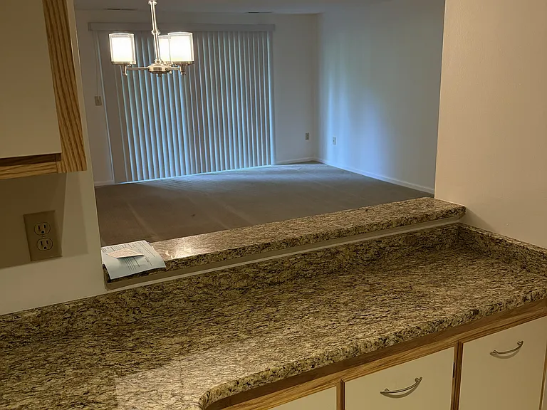 View of the dining/living room from the kitchen.