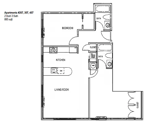 Floor plan 2 Bedroom, 2 Bath