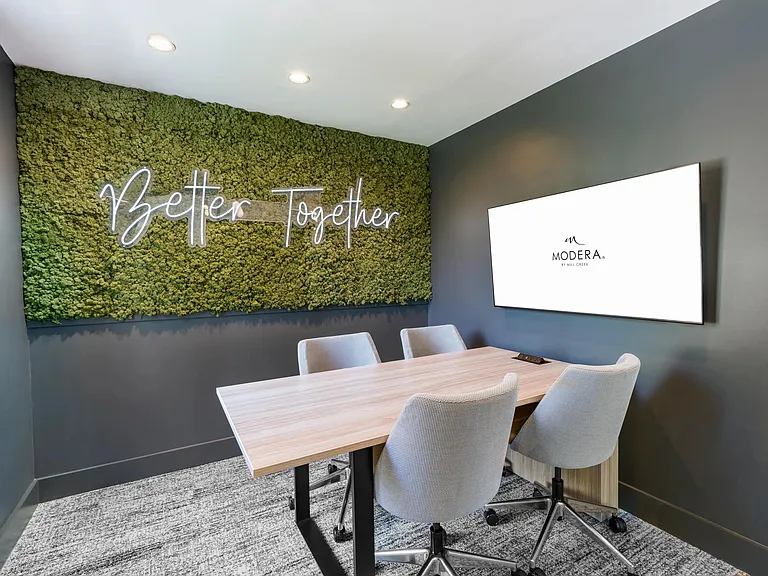Need to collaborate or present? This private conference space_nestled in the coworking lounge_is all about connection and clarity.