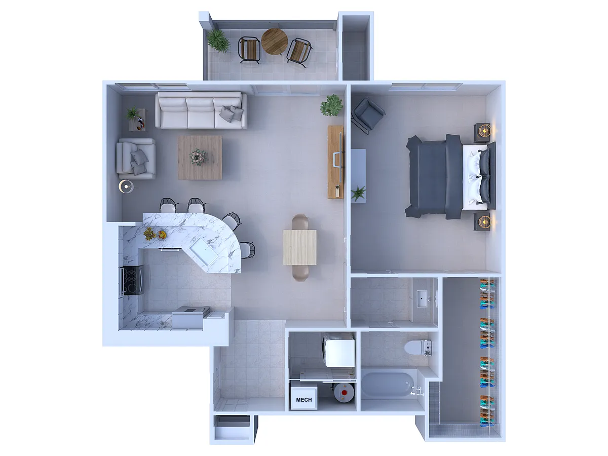 Floor plan 1 Bed/1 Bath Balcony - 912