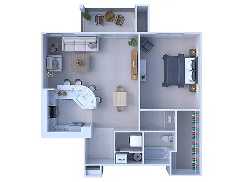 Floor plan 1 Bed/1 Bath Balcony - 912